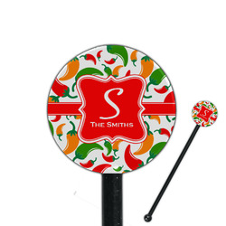 Colored Peppers 5.5" Round Plastic Stir Sticks - Black - Single Sided (Personalized)