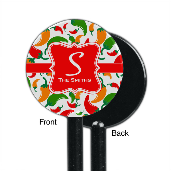 Colored Peppers Black Plastic 5.5" Stir Stick - Single Sided - Round - Front & Back