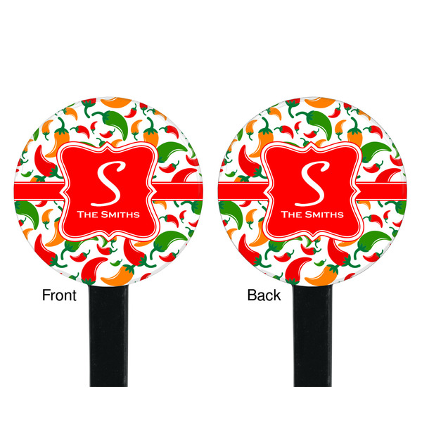 Colored Peppers Black Plastic 7" Stir Stick - Double Sided - Round - Front & Back