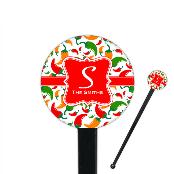 Custom Colored Peppers 7" Round Plastic Stir Sticks - Black - Double Sided (Personalized)