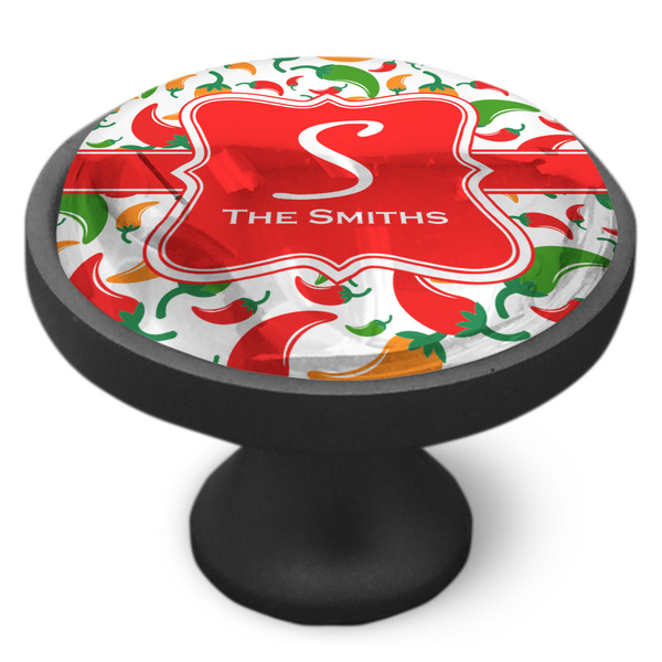 Colored Peppers Cabinet Knob - Black - Side