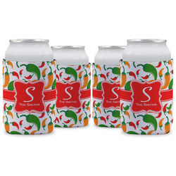 Colored Peppers Can Cooler (12 oz) - Set of 4 w/ Name and Initial