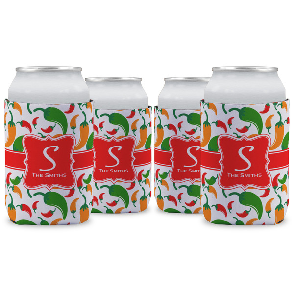 Custom Colored Peppers Can Cooler (12 oz) - Set of 4 w/ Name and Initial