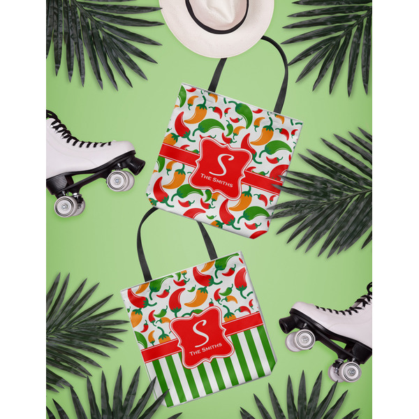 Colored Peppers Canvas Tote Lifestyle Front and Back- 13x13