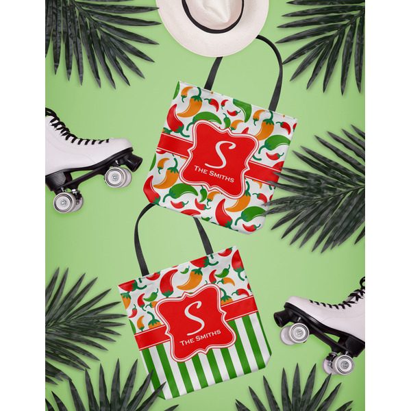 Colored Peppers Canvas Tote Lifestyle Front and Back