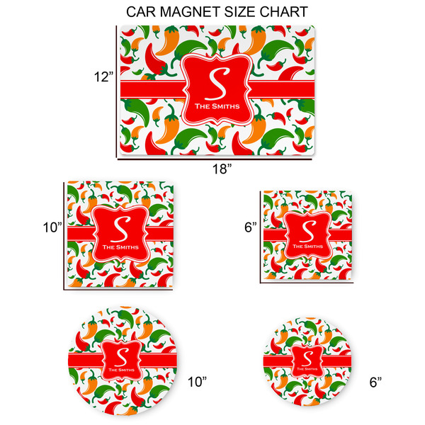 Colored Peppers Car Magnets - SIZE CHART