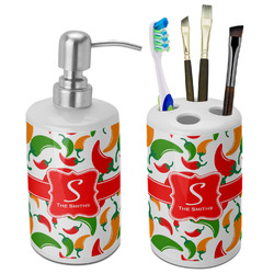 Colored Peppers Ceramic Bathroom Accessories Set (Personalized)