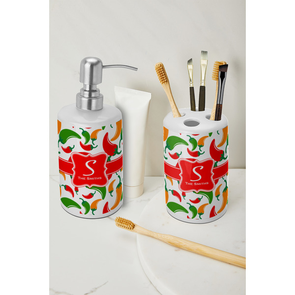 Colored Peppers Ceramic Bathroom Accessories - LIFESTYLE (toothbrush holder & soap dispenser)