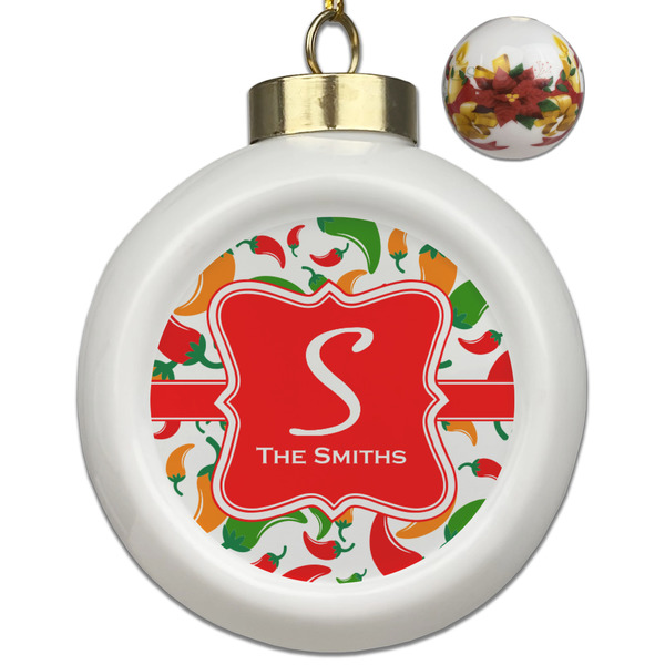 Custom Colored Peppers Ceramic Ball Ornaments - Poinsettia Garland (Personalized)