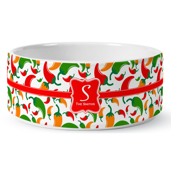 Colored Peppers Ceramic Dog Bowl - Medium - Front