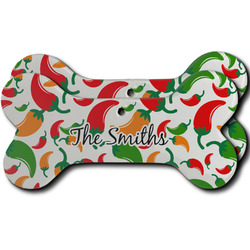 Colored Peppers Ceramic Dog Ornament - Front & Back w/ Name and Initial