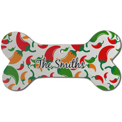 Colored Peppers Ceramic Dog Ornament - Front w/ Name and Initial
