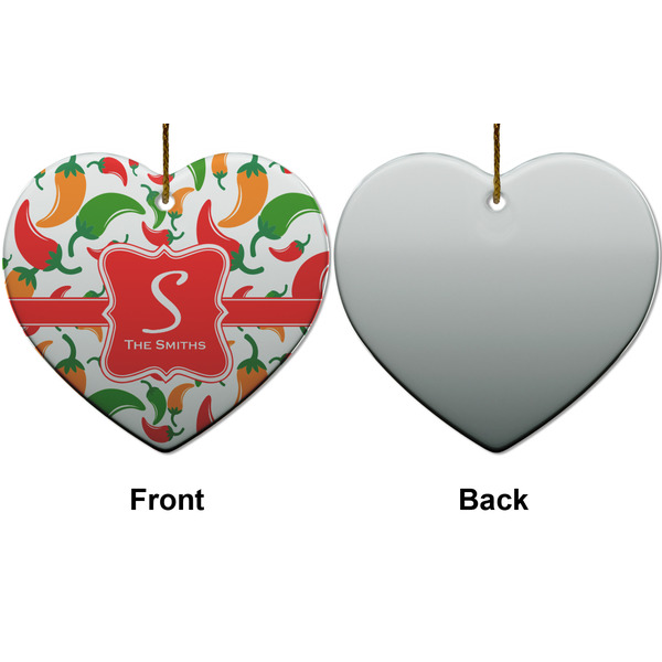 Colored Peppers Ceramic Flat Ornament - Heart Front & Back (APPROVAL)