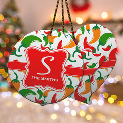 Colored Peppers Ceramic Ornament w/ Name and Initial