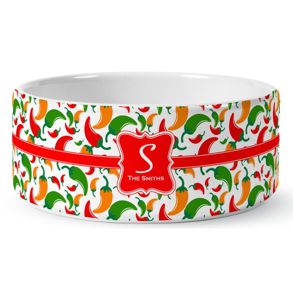 Custom Colored Peppers Ceramic Dog Bowl - Medium (Personalized)