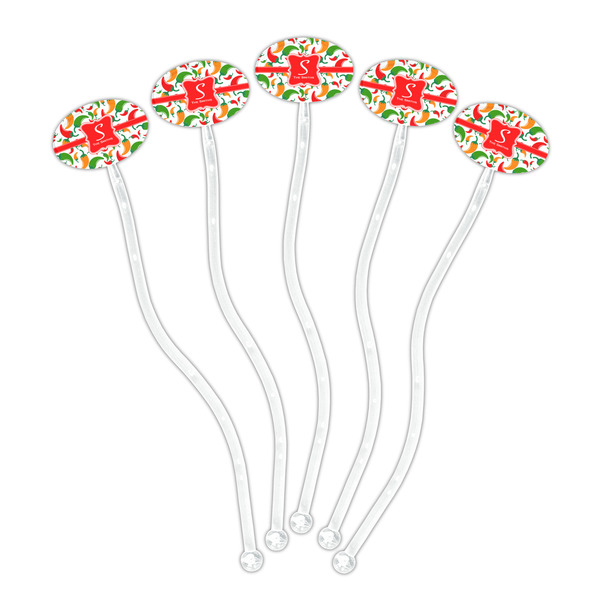 Colored Peppers Clear Plastic 7" Stir Stick - Oval - Fan