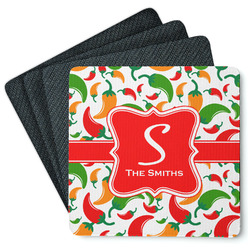 Colored Peppers Square Rubber Backed Coasters - Set of 4 (Personalized)