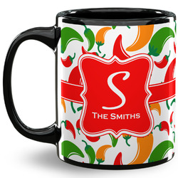 Colored Peppers 11 Oz Coffee Mug - Black (Personalized)