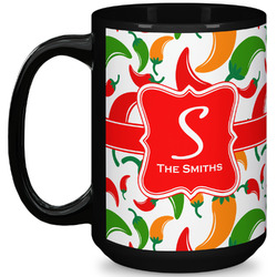 Colored Peppers 15 Oz Coffee Mug - Black (Personalized)