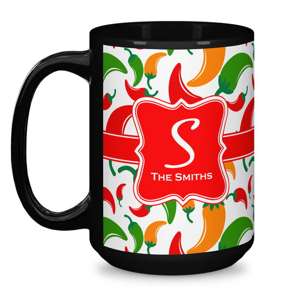 Colored Peppers Coffee Mug - 15 oz - Black