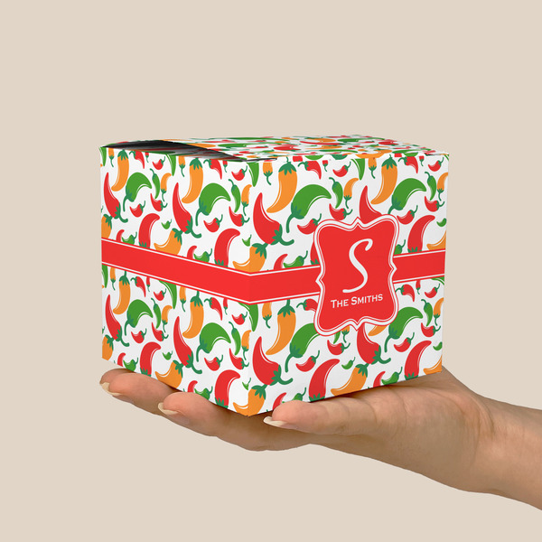 Colored Peppers Cube Favor Gift Box - On Hand - Scale View
