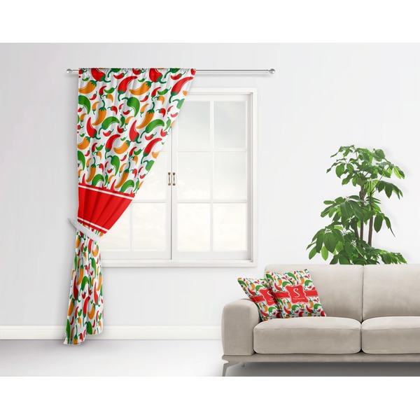 Colored Peppers Curtain With Window and Rod - in Room Matching Pillow