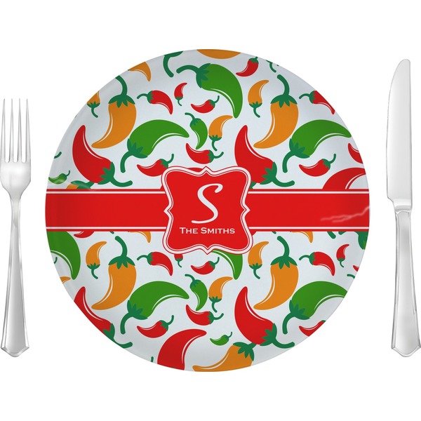 Custom Colored Peppers 10" Glass Lunch / Dinner Plates - Single or Set (Personalized)