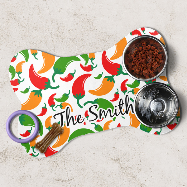 Colored Peppers Dog Bone Shaped Mat Lifestyle