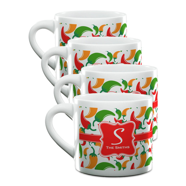 Custom Colored Peppers Double Shot Espresso Cups - Set of 4 (Personalized)
