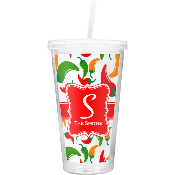 Custom Colored Peppers Double Wall Tumbler with Straw (Personalized)
