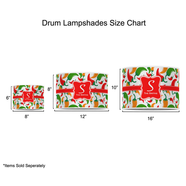 Colored Peppers Drum Lampshades - Sizing Chart