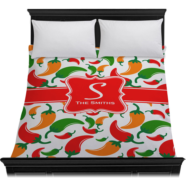 Colored Peppers Duvet Cover - Queen - On Bed - No Prop