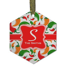 Colored Peppers Flat Glass Ornament - Hexagon w/ Name and Initial