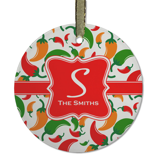 Colored Peppers Frosted Glass Ornament - Round