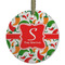 Colored Peppers Flat Glass Ornament - Round w/ Name and Initial