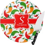 Colored Peppers Round Glass Cutting Board (Personalized)