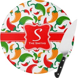 Colored Peppers Round Glass Cutting Board - Medium (Personalized)