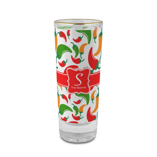 Custom Colored Peppers 2 oz Shot Glass - Glass with Gold Rim (Personalized)