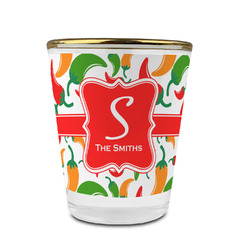 Colored Peppers Glass Shot Glass - 1.5 oz - with Gold Rim - Set of 4 (Personalized)