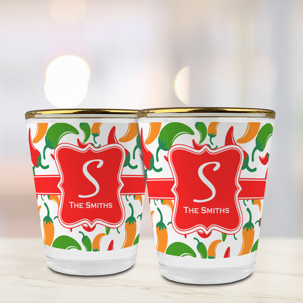 Colored Peppers Glass Shot Glass - with gold rim - LIFESTYLE