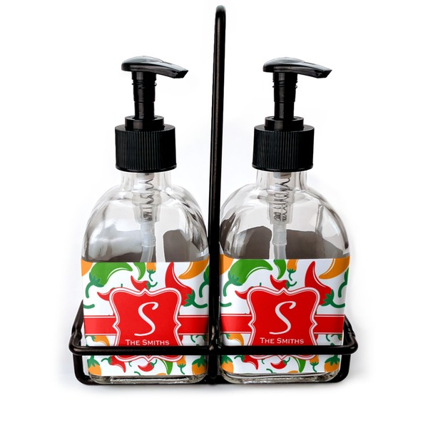 Custom Colored Peppers Glass Soap & Lotion Bottle Set (Personalized)