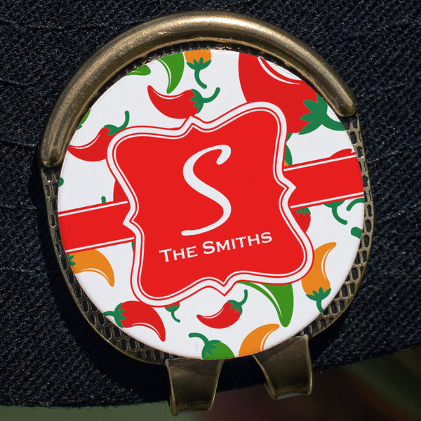 Colored Peppers Golf Ball Marker Hat Clip - Gold - Close Up