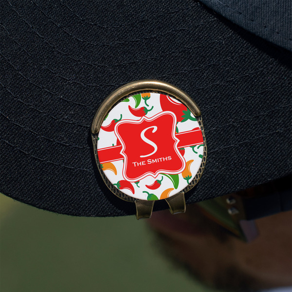 Colored Peppers Golf Ball Marker Hat Clip - Gold - On Hat