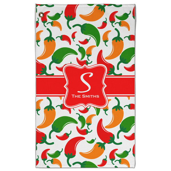 Custom Colored Peppers Golf Towel - Poly-Cotton Blend - Large w/ Name and Initial