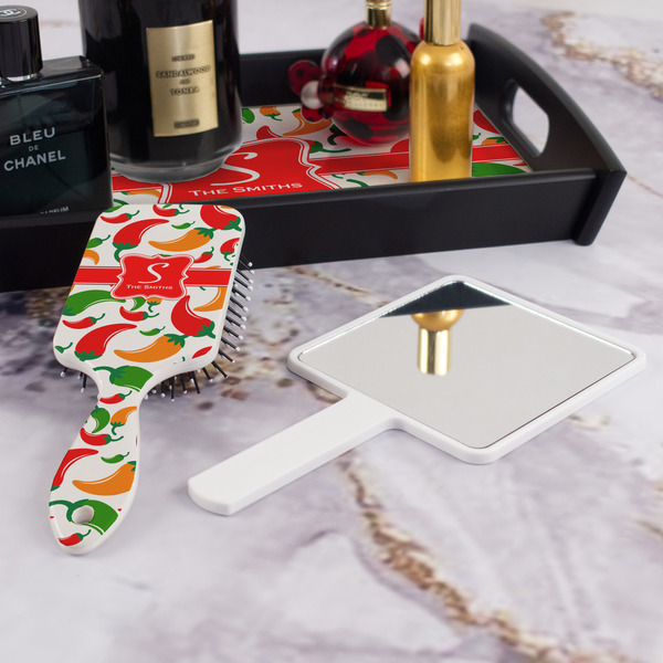 Colored Peppers Hair Brush - With Hand Mirror