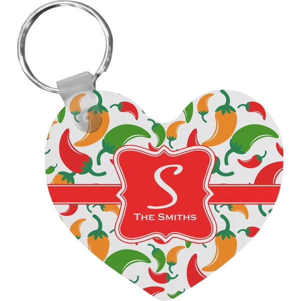 Custom Colored Peppers Heart Plastic Keychain w/ Name and Initial