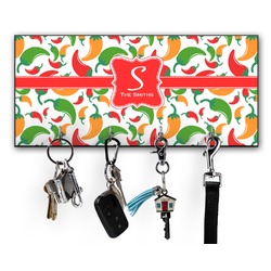 Colored Peppers Key Hanger w/ 4 Hooks w/ Name and Initial