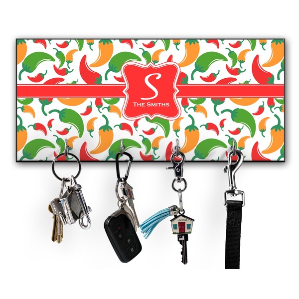 Custom Colored Peppers Key Hanger w/ 4 Hooks w/ Name and Initial