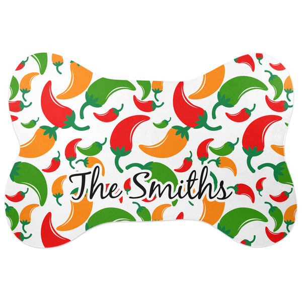 Custom Colored Peppers Bone Shaped Dog Food Mat (Large) (Personalized)