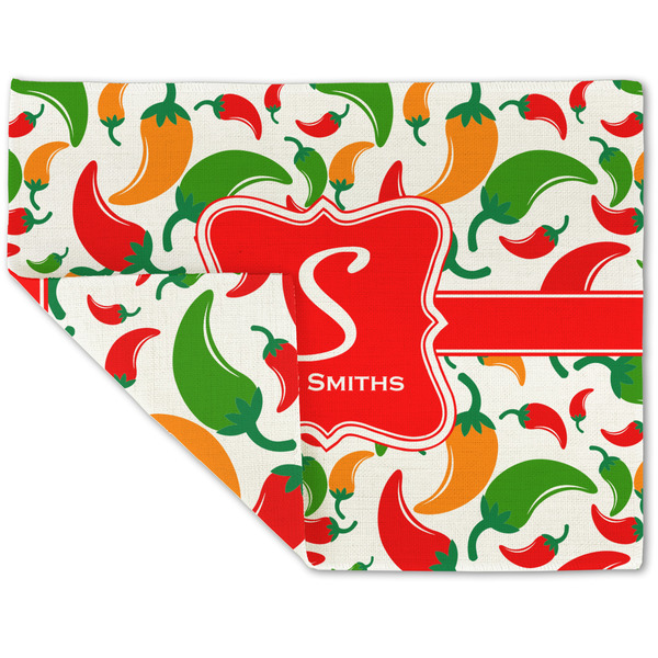 Custom Colored Peppers Double-Sided Linen Placemat - Single w/ Name and Initial